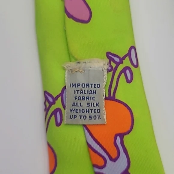 Peter Max Silk Tie Signed Pop Art Chartreuse Orange PurpleIris Floral Print